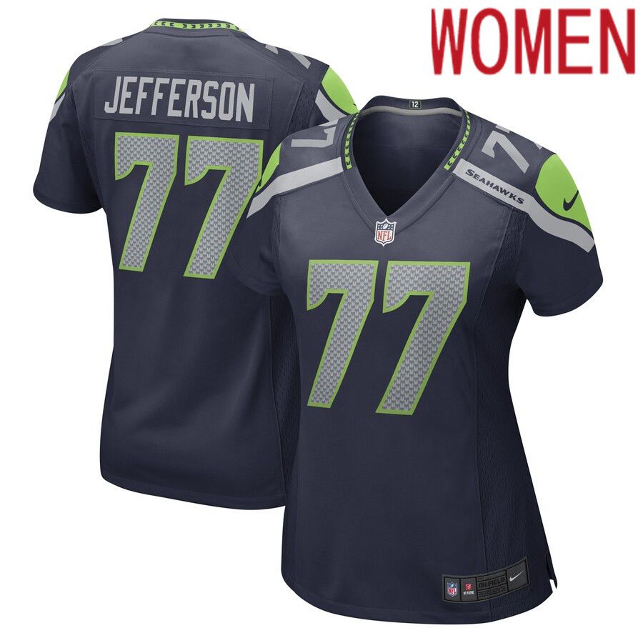 Women Seattle Seahawks 77 Quinton Jefferson Nike College Navy Game Player NFL Jersey